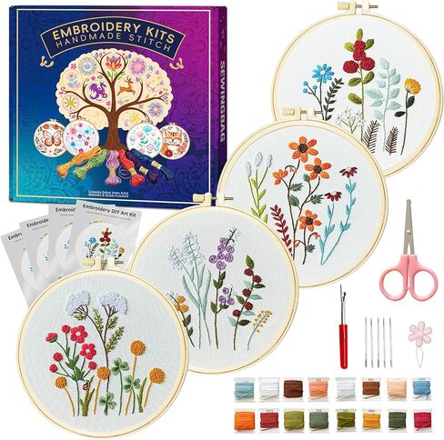 Huacan Embroidery Kit for Adults Beginner - Embroidery Kits for Adults Beginner 3 Pcs Stamped Heart Pattern, Hand Stitching Kit Art Craft, DIY Sewing Kit with Box 7.9 x 7.9 Inch in Saudi Arabia