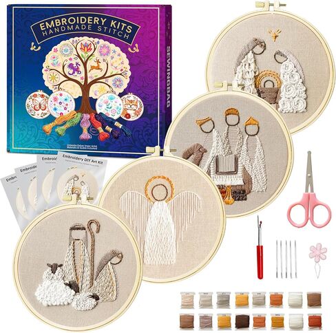 Huacan Embroidery Kit for Adults Beginner - Embroidery Kits for Adults Beginner 3 Pcs Stamped Heart Pattern, Hand Stitching Kit Art Craft, DIY Sewing Kit with Box 7.9 x 7.9 Inch in Saudi Arabia
