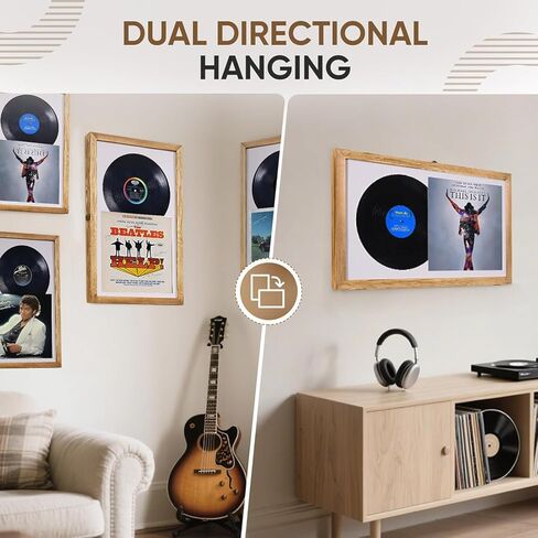 إطار سجل الفينيل للجدار، 2 إطار عرض سجل الفينيل المثبت على الحائط، إطارات الألبوم لغطاء ألبوم LP مقاس 15 × 24 بوصة، أسود in Kuwait