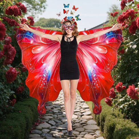 Double-Sided Printing Fairy Butterfly Wing Shawl for Women Headband Mask Set Cosplay Halloween Costume Photo Prop in Saudi Arabia