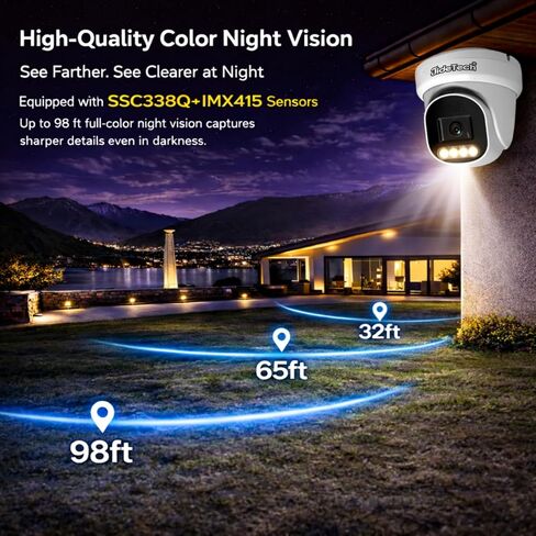 JideTech UltraHD 4K PoE Security Cmamera خارجي، كاميرا IP معدنية كاملة 8 ميجابكسل داخلية، عدسة 2.8 مم، زاوية واسعة، كشف حركة السيارة البشرية، رؤية ليلية مزدوجة الألوان بطول 98 قدمًا، ميكروفون مدمج، IP67 in Kuwait