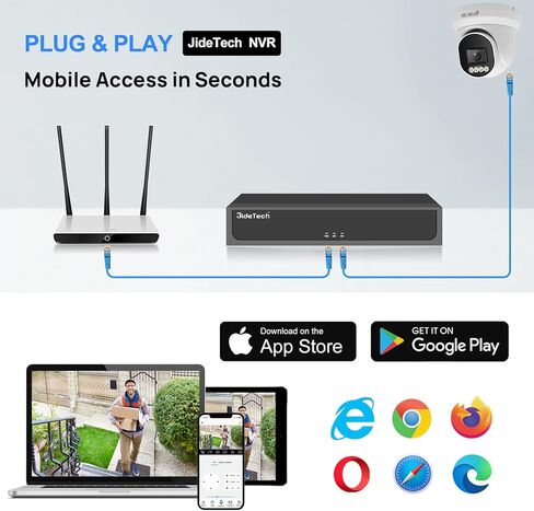 JideTech UltraHD 4K PoE Security Cmamera خارجي، كاميرا IP معدنية كاملة 8 ميجابكسل داخلية، عدسة 2.8 مم، زاوية واسعة، كشف حركة السيارة البشرية، رؤية ليلية مزدوجة الألوان بطول 98 قدمًا، ميكروفون مدمج، IP67 in Kuwait