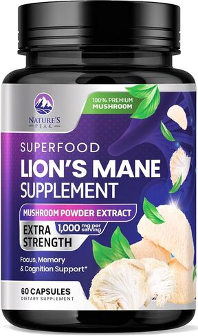 كبسولات فطر Lions Mane Supplement 10,000 مجم، كبسولات مكملات فطر Lions Mane لدعم الذاكرة والتركيز، دعم صحة الدماغ والمناعة، مستخلص مسحوق عرف الأسد غير المعدل وراثيًا - 60 كبسولة in Saudi Arabia