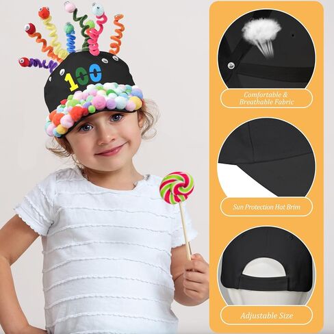 Cinrobiye 3 Pcs 100 Days of School DIY Hats 100th Day of School Adjustable Baseball Cap Craft Activity with Accessories in Kuwait