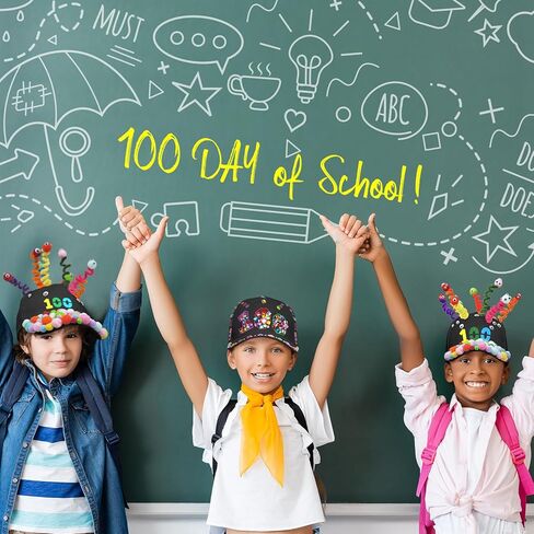Cinrobiye 3 Pcs 100 Days of School DIY Hats 100th Day of School Adjustable Baseball Cap Craft Activity with Accessories in Kuwait