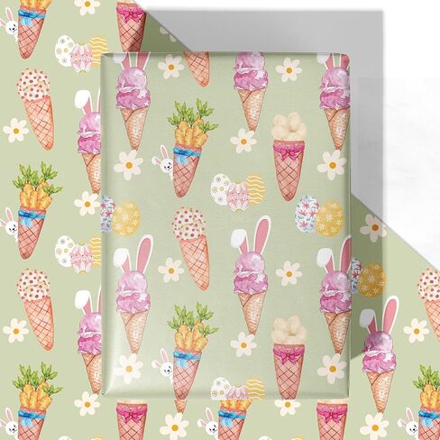 WRAPLULU Gaming Easter Wrapping Paper - 4 Jumbo Sheets, 28 * 40 Inches - Bunny Gift Wrap with Happy Easter, Rabbits, Easter Eggs, Carrots, Floral and Controllers, Perfect for Kids Easter, Spring in Saudi Arabia