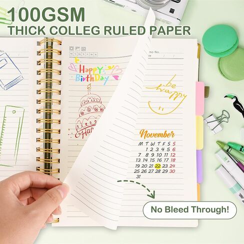 5 Subject Notebook with Removable Dividers Tabs, 300 Pages Leather Hardcover Spiral Notebook College Ruled, 8"x10" Large B5 Notebooks for Work School, Lined Journal for Women, Black in Saudi Arabia