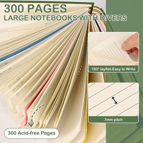 5 Subject Notebook with Removable Dividers Tabs, 300 Pages Leather Hardcover Spiral Notebook College Ruled, 8"x10" Large B5 Notebooks for Work School, Lined Journal for Women, Black in Saudi Arabia
