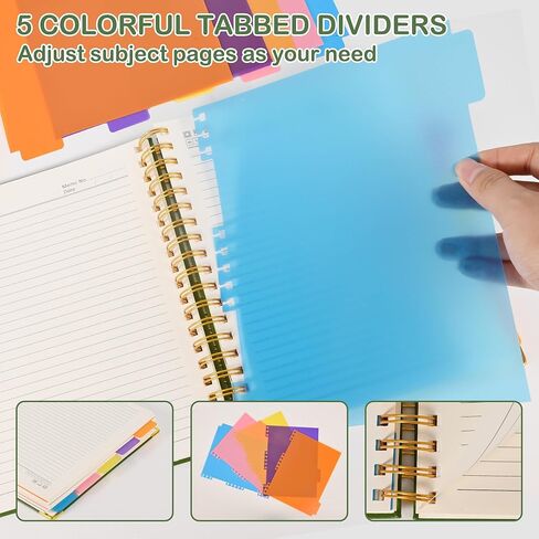 5 Subject Notebook with Removable Dividers Tabs, 300 Pages Leather Hardcover Spiral Notebook College Ruled, 8"x10" Large B5 Notebooks for Work School, Lined Journal for Women, Black in Saudi Arabia