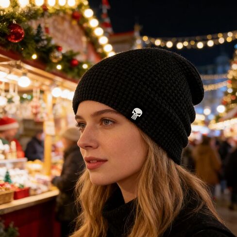 Skull Logo Beanie Hat, Warm Winter Beanie for Men & Women, Elastic Fit, Breathable, Perfect for Outdoor Sports & Casual Wear in Saudi Arabia