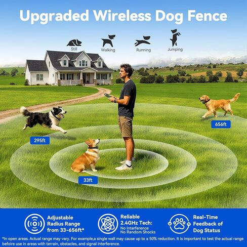 Wireless Dog Fence - Portable Electric Fence, Dog Shock Collar, Perimeter Containment System with Adjustable Radius up to 656 ft in Open Areas, Waterproof Rechargeable (Olive Green - for 2 Dogs) in Saudi Arabia