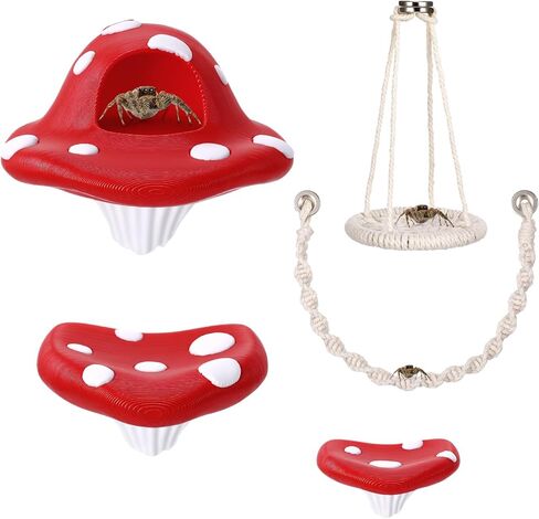 Jumping Spider Enclosure Accessories Kit 5 PCS – Include Mushroom Platforms with Magnetic Mounting for Climbing, Feeding and Decorating, Natural Jumping Spider Rope Bridge Swings for Medium Spider Tan in Saudi Arabia