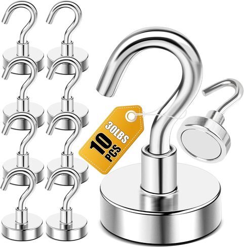 DIYMAG Magnetic Hooks for Hanging Cubicle Accessories, 30lbs 2026 Cruise Cabin Ship Essentials N52 Magnetic Hook Heavy Duty Strong Magnets Fridge for Classroom Beach Kitchen Grills 10 Pack Silver in Saudi Arabia
