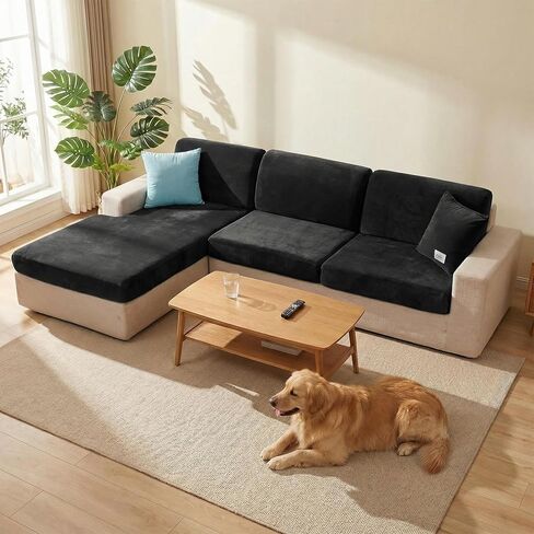 Deisy Dee 6 Pieces Sectional Washable Couch Cover - Velvet L Shape Sectional Sofa Slipcover for Both Left/Right Couch (Coffee#6) in Saudi Arabia