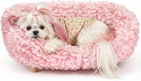 halinfer Luxury Pink Petal Pet Sofa for Small to Medium Cats and Dogs, Up to 20 Pounds, The Hortensia Cat Sofa for Living Room and Bedroom Pet Furniture (Pink, Petal) in Saudi Arabia