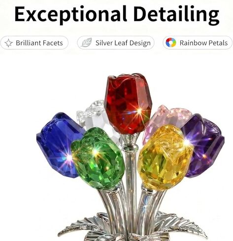 Elegant Crystal Rose Figurine with Gift Box – 7 Colorful K9 Glass Roses Floral Sculpture, Handmade Everlasting Flower Decor, Romantic Gift for Valentine’s Day, Mother’s Day, Wedding, Anniversary in Saudi Arabia
