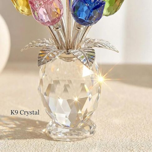 Elegant Crystal Rose Figurine with Gift Box – 7 Colorful K9 Glass Roses Floral Sculpture, Handmade Everlasting Flower Decor, Romantic Gift for Valentine’s Day, Mother’s Day, Wedding, Anniversary in Saudi Arabia