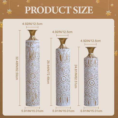 Gold Standing Vase for Floor 3 Piece Floor Vase Sets Living Room Decor Tall Large Metal Vases with Growing Vine Patterns 25.2"/29.33"/34.25" Height in Saudi Arabia