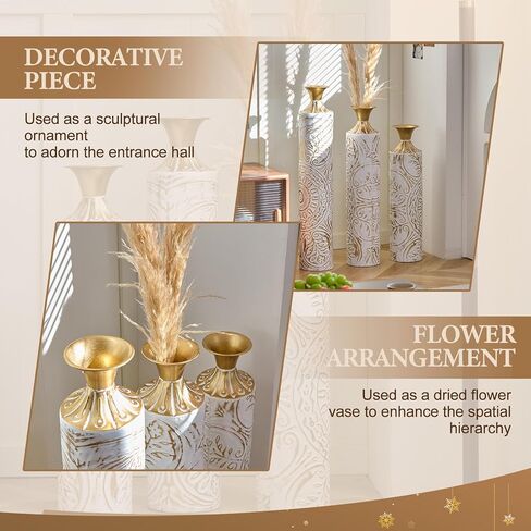 Gold Standing Vase for Floor 3 Piece Floor Vase Sets Living Room Decor Tall Large Metal Vases with Growing Vine Patterns 25.2"/29.33"/34.25" Height in Saudi Arabia