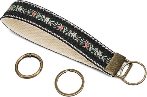 Aeriuo Embroidered Fabric Wristlet Keychain, Wrist Car Key Chain Women with 3 Pcs Metal Hardware in Saudi Arabia