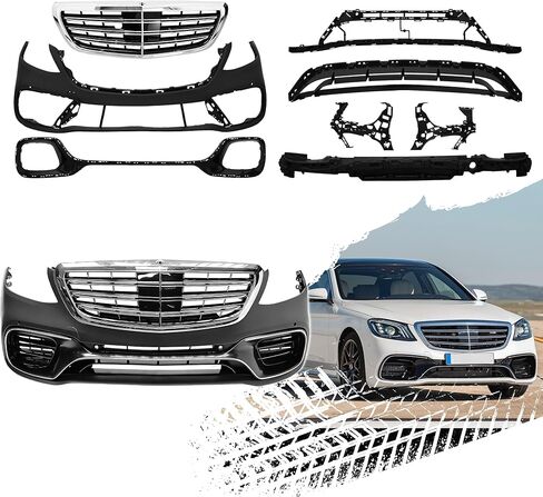 طقم تحويل المصد الأمامي متوافق مع 2015-2018 مرسيدس بنز C-Class W205 C300 C250 C200 C180، يستبدل OE# A2059067703 A2059064103 A2059062904، غطاء ممتص الصدمات بديل مباشر طراز GT-R in Kuwait