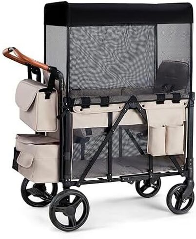 Wagon Stroller for 2 Kids, Foldable Wagon for Kids and Infants, All Terrian Wheels with Shock-Absorbing, 5 Point Harness, Removabel Canopy and Ample Storage Bag Included (Black) in Saudi Arabia