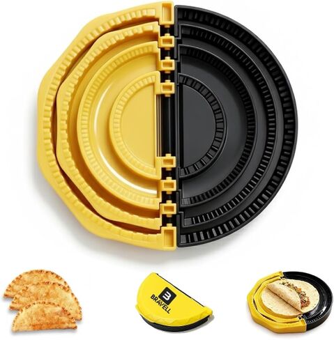 3-in-1 Tortilla Sealer, Tortilla Crimper Includes Free Rolling Pin – Adjustable and Removable 6, 8 & 10 Inch Plates for Burritos, Tacos, Quesadillas, Dumplings & Sandwiches – Yellow & Black in Saudi Arabia