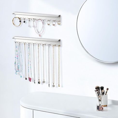 قطعتان من حامل القلادة على الحائط، منظم المجوهرات المعلقة، حامل النظارات الشمسية، عرض منظم القلادة مع 20 خطافًا للمجوهرات لتخزين نظارات السوار والقلائد، فضي in Kuwait