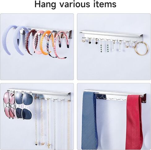 قطعتان من حامل القلادة على الحائط، منظم المجوهرات المعلقة، حامل النظارات الشمسية، عرض منظم القلادة مع 20 خطافًا للمجوهرات لتخزين نظارات السوار والقلائد، فضي in Kuwait