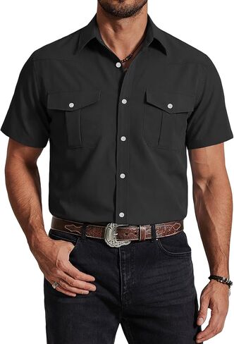 COOFANDY Western Shirts for Mens Cowboy Shirt Short Sleeve Button Down Shirt Casual Work Shirts Plaid in Saudi Arabia