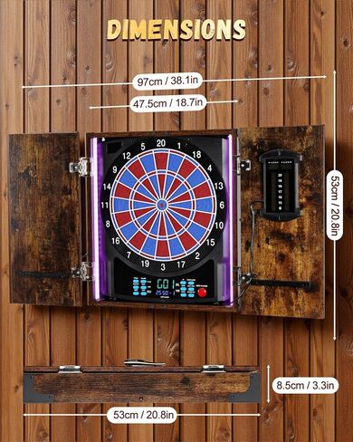 Electronic Dart Board, Electric Dartboard Cabinet Set for Adults [6 Soft Tip Darts] Individual Light Color for Each Player- Wooden Dartboard Cabinet for Family Game [Black] in Saudi Arabia
