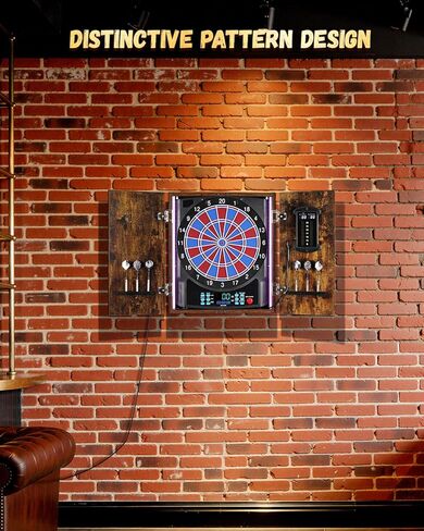 Electronic Dart Board, Electric Dartboard Cabinet Set for Adults [6 Soft Tip Darts] Individual Light Color for Each Player- Wooden Dartboard Cabinet for Family Game [Black] in Saudi Arabia