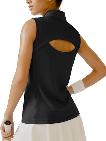 Women's Sleeveless Pickleball Polo Shirt, Breathable Mesh Back 1/4 Zip UPF 50+ Quick Dry Tennis Golf Activewear in Saudi Arabia