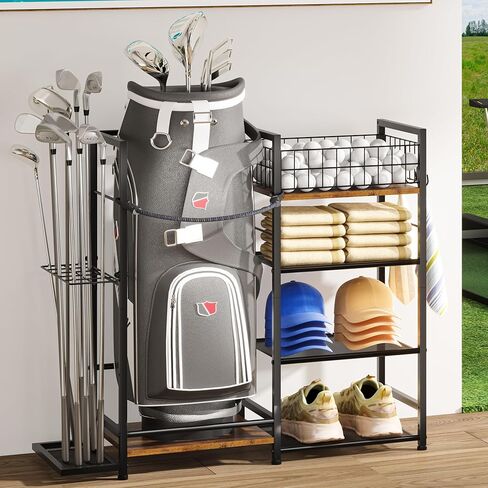 منظم تخزين حقيبة الجولف لتنظيم المرآب، حامل حقيبة الجولف لملحقات حقيبة الجولف، رف جولف واسع لنوادي الجولف وأساسيات الجولف، هدايا جولف مثالية للرجال (يناسب حقيبتين جولف) in Kuwait