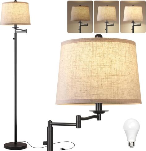Dimmer LED Floor Lamp,Tall Standing Lamp with Swing Arm,Black Lamp with Dimmer LED Bulb,Elegant Floor Lamp for Living Rooms & Bedroom (Black) in Saudi Arabia