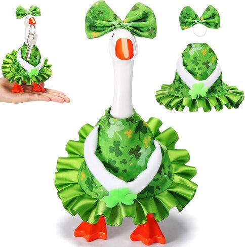 2 Set St Patrick's Day 7 Inch Mini Desk Goose Outfits Irish Shamrocks Dress Bow Hat Desk Magnetic Geese Costume in Saudi Arabia