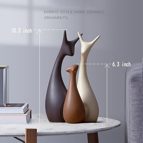 Ceramic Deer Family Statue Sculpture Mom Dad and Baby Animal Art Porcelain Figurine Home Decor Decorations for Living Room Book Shelf Cabinet Office Table Desk Top Ornament (A1, Three) in Saudi Arabia