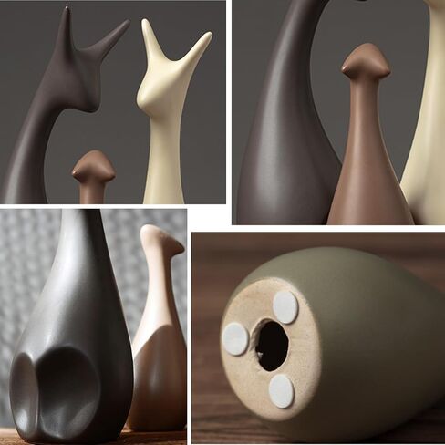 Ceramic Deer Family Statue Sculpture Mom Dad and Baby Animal Art Porcelain Figurine Home Decor Decorations for Living Room Book Shelf Cabinet Office Table Desk Top Ornament (A1, Three) in Saudi Arabia