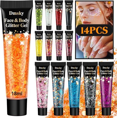 Dmsky Biodegradable Chunky Glitter,90g/3.18oz Craft Glitter for Crafts,Resin,Body,Nail,Face,Hair,DIY Decorations,3 Colors Holographic Glitter,Silver Glitter,White Clear Glitter,Black Glitter in Saudi Arabia