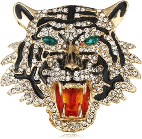 Tiger Brooches for Women Men Dainty Punk Vintage Crystal Enamel Animal Gold Roaring Tiger Badg Head Brooch Lapel pin Suit Jewelry Gifts in Saudi Arabia