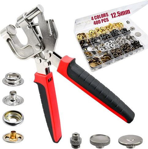 Snap Fastener Tool Kit, 4 Colors 400 PCS Boat Cover Snaps with Built in Punching Snap Installation Tool, 15 MM Canvas Snaps for Leather, Clothing and DIY Handmade in Saudi Arabia