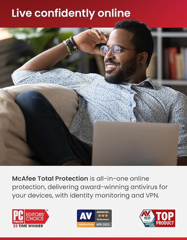 McAfee Total Protection 3-Device 2025 Ready |Security Software Includes Antivirus, Secure VPN, Password Manager, Identity Monitoring | 1 Year Subscription with Auto Renewal in Saudi Arabia