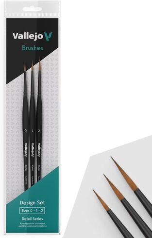 Vallejo - Detail Series Definition Set | Miniature Paint Brushes | Flagged Synthetic Bristles | Sizes 4/0, 3/0 and 2/0 | Lightweight and Ergonomic Wooden Handles | Ideal for Acrylic Detail Work in Saudi Arabia