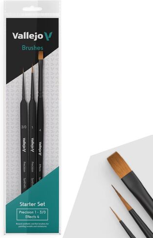 Vallejo - Detail Series Definition Set | Miniature Paint Brushes | Flagged Synthetic Bristles | Sizes 4/0, 3/0 and 2/0 | Lightweight and Ergonomic Wooden Handles | Ideal for Acrylic Detail Work in Saudi Arabia