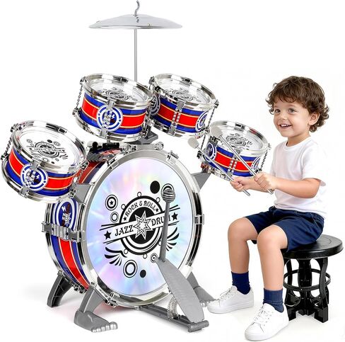 Kids Drum Set, 8 PCS Drum Set for Toddlers 1-3, Kids Jazz Drums Ages 5-7 Musical Instruments Toys for Beginner Boys Girls Gifts -Blue in Saudi Arabia