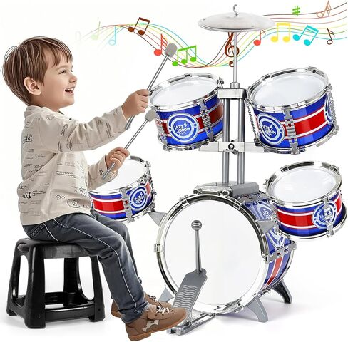 Kids Drum Set, 8 PCS Drum Set for Toddlers 1-3, Kids Jazz Drums Ages 5-7 Musical Instruments Toys for Beginner Boys Girls Gifts -Blue in Saudi Arabia