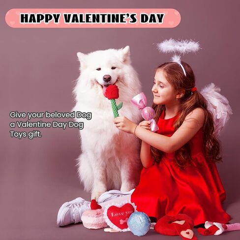 Nocciola Dog Valentines Toys, 4 PCS Squeaky Crinkle Plush Dog Toy Set with Rose, Heart, Lips and Wine Glass, Treat Hiding Interactive Gift for Small Medium Large Dogs in Saudi Arabia