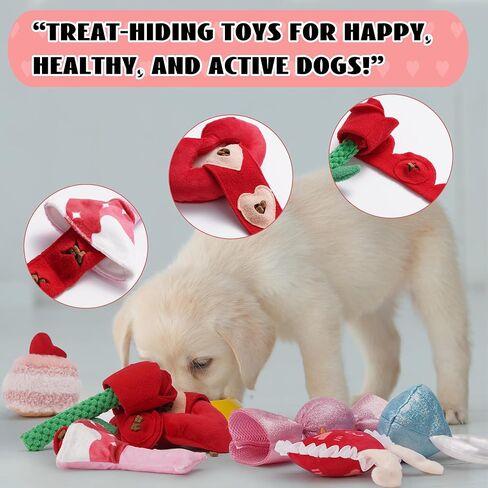 Nocciola Dog Valentines Toys, 4 PCS Squeaky Crinkle Plush Dog Toy Set with Rose, Heart, Lips and Wine Glass, Treat Hiding Interactive Gift for Small Medium Large Dogs in Saudi Arabia