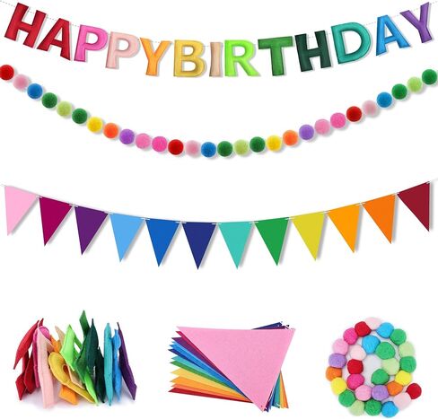 3 قطع من LEBENGURU لافتة عيد ميلاد سعيد متوترة مسبقًا، إكليل عيد ميلاد سعيد ثلاثي الأبعاد، إكليل بوم بوم ملون، علم راية متعدد الألوان، زخارف حفلات قوس قزح قابلة لإعادة الاستخدام للداخل والخارج - للأطفال والكبار in Kuwait