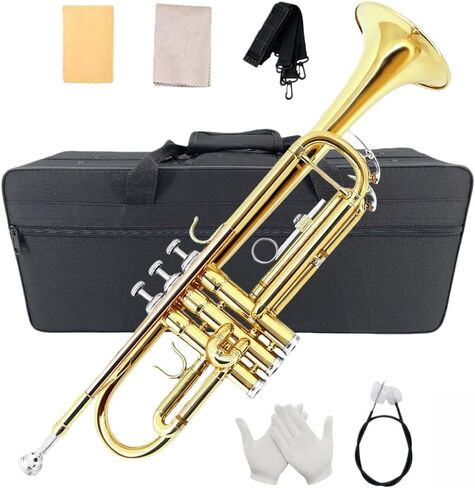 Standard Bb Trumpet with Case,7C Mouthpiece and Cleaning Kit Trumpet Instrument for Beginners Adults (gold) in Saudi Arabia
